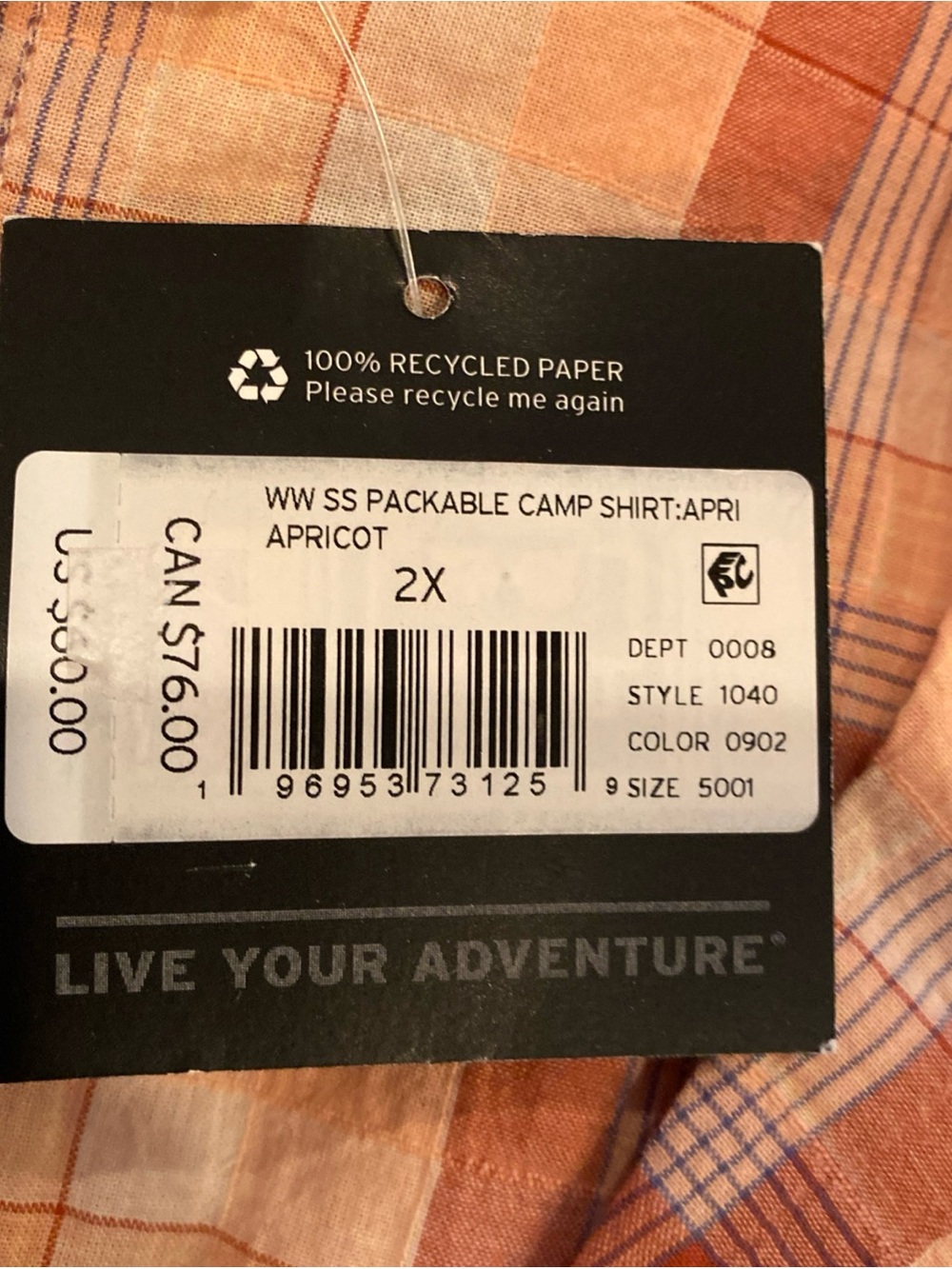 Eddie Bauer Women’s Plaid Apricot Packable Camp Shirt NWT - Picture 3 of 7